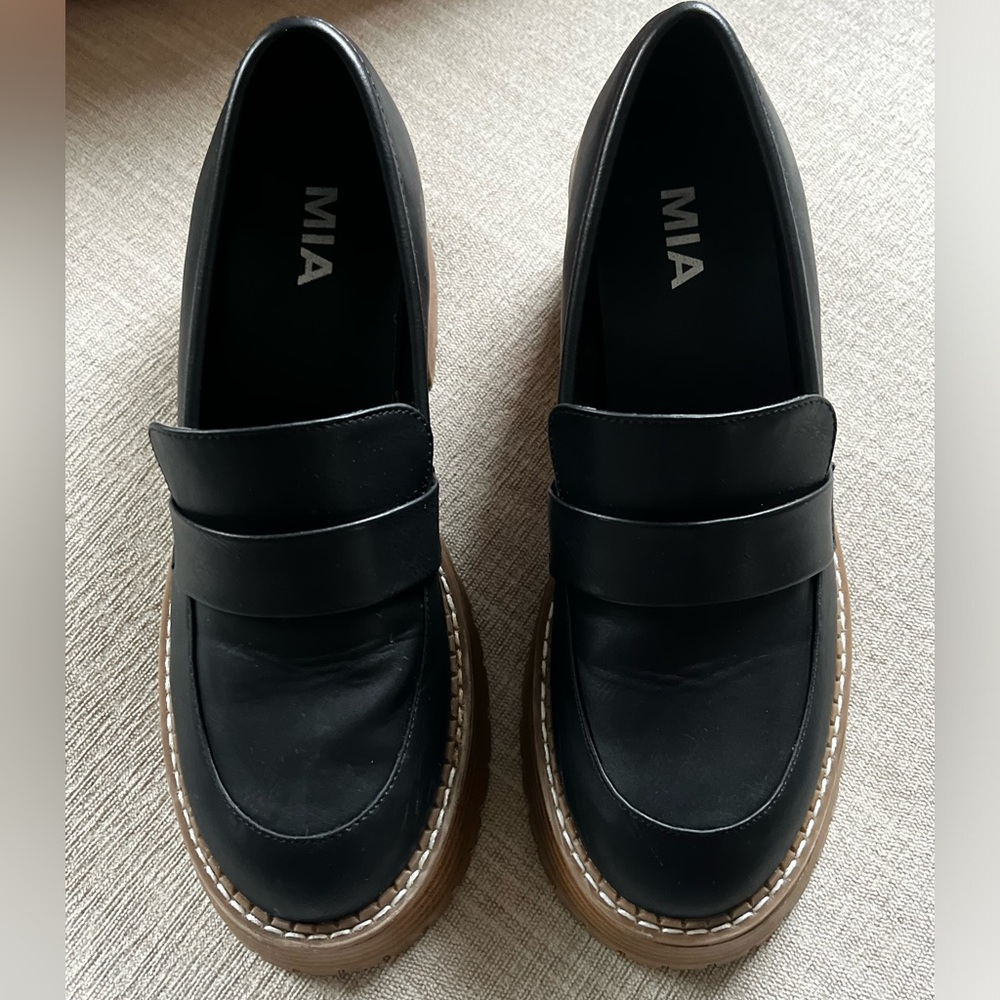MIA Black Leather Platform Loafers